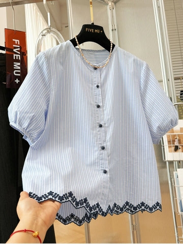 Plus Size Women's Summer Elegant New-Style Embroidered Short-Sleeve Shirt Fits 99-331 lb