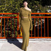 Wind Whisper Olive Green Retro Halter Knit Top and Two-Piece Set