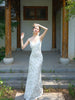 White Ramie Slim-fit Slip Dress Super Ethereal New Chinese-style Retro Floral Print Bodycon