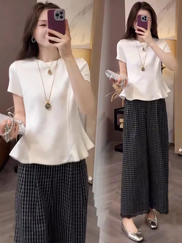 Plus Size Women's Fashionable New-Style Short-Sleeve Two-Piece Set Fits 331 lb