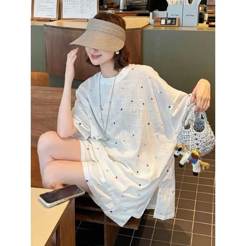 Plus Size Women's Summer Fashionable Casual Short-Sleeve Relaxed Fit Two-Piece Set Fits 331 lb