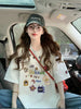 Plus Size Summer Embroidered Printed Short-Sleeve Relaxed Fit T-Shirt Fits 331 lb