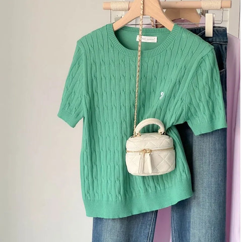 Plus Size Women's Summer New-Style Knitted Short-Sleeve Sweater Fits 331 lb