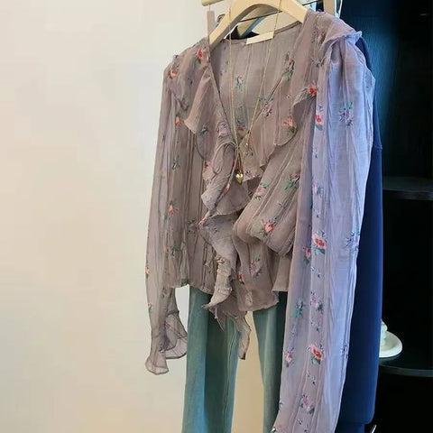 Women's French-Style Vintage Floral Long-Sleeve Cardigan