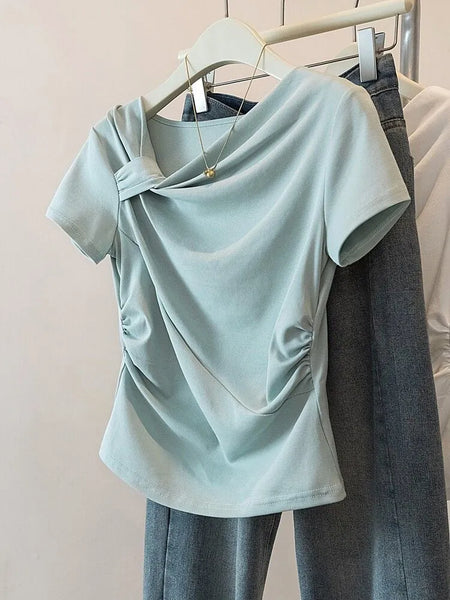Plus Size Women's Summer New-Style Pleated Short-Sleeve T-Shirt Fits 265 lb
