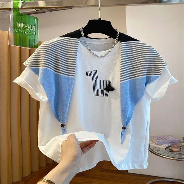Plus Size Women's Spring Summer New-Style Embroidered Short-Sleeve Relaxed Fit T-Shirt Fits 331 lb