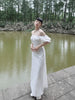 Bright White Lace Dress Elegant Palace Style Puffed Sleeves New Chinese Original Square Neck Long