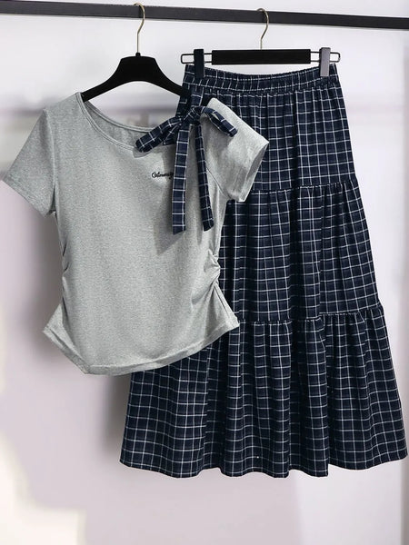 Plus Size Summer Fashionable New-Style Bow Two-Piece Set Fits 331 lb
