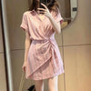 Plus Size Summer New-Style Design Pleated Short-Sleeve Dress Fits 331 lb
