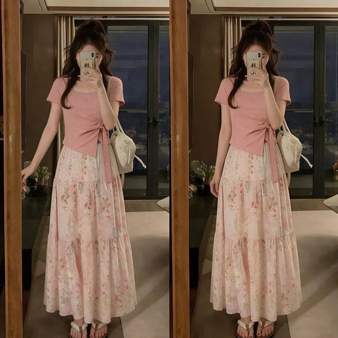 Plus Size Women's Summer French-Style Elegant New-Style Casual Floral Two-Piece Set Fits 331 lb