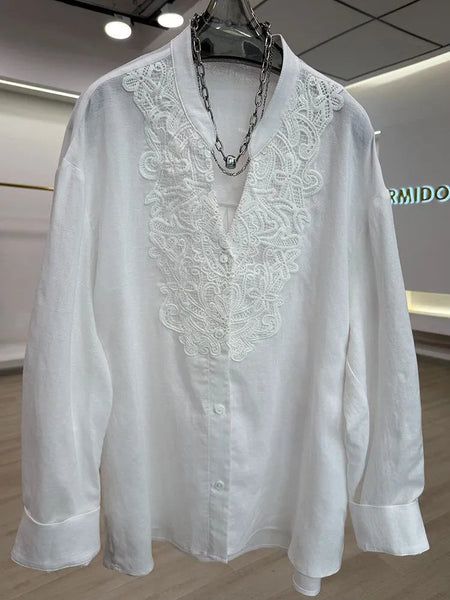 Plus Size Women's New-Style Lace Patchwork Shirt Fits 331 lb