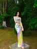 Heat Wave Patterned Skirt Forest-Style Beach Vacation Halter Neck Slit Maxi Dress Retro Lazy Outfit