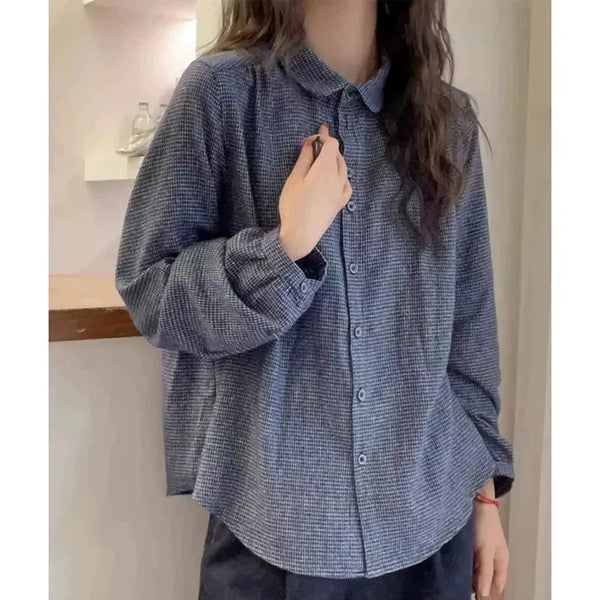 Plus Size Women's French-Style Vintage Long-Sleeve Relaxed Fit Shirt Fits 331 lb