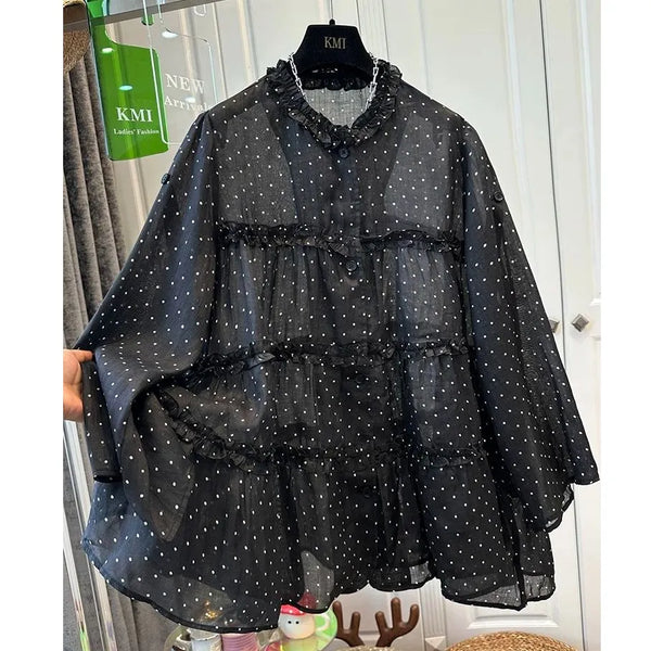 Plus Size Women's New-Style Pleated Chiffon Shirt Fits 331 lb