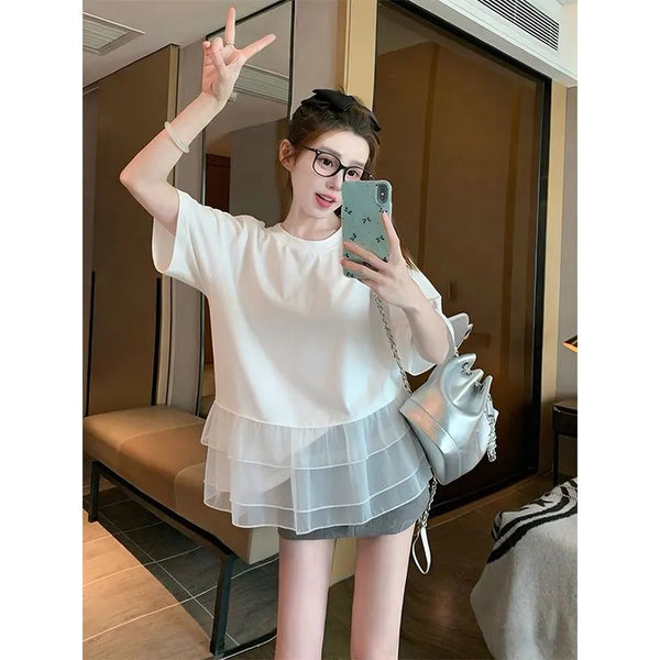 Plus Size Women's Summer Fashionable New-Style Patchwork Short-Sleeve Relaxed Fit T-Shirt Fits 331 lb