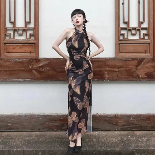 Prince Zhuang's Butterfly Dream Skirt Ancient Chinese Style Original Elegant Sleeveless Modified Cheongsam Dress