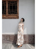 Apricot Dew Moonlight Dress - Gentle and Elegant Chinese Bow Tie Backless Strap Long