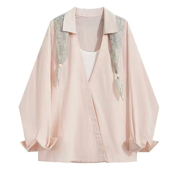 Plus Size Women's Elegant Design Patchwork Shirt Fits 331 lb