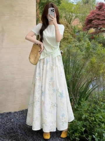 Plus Size Women's Summer New-Style Floral Short-Sleeve Two-Piece Set Fits 331 lb