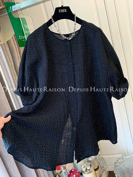 Plus Size Women's Summer French-Style New-Style Design Puff-Sleeve Relaxed Fit Shirt Fits 331 lb