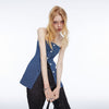 Women's Vintage Blue Denim Tube Top Tank with Waist Tie Sleeveless Slim-Fit Camisole Vest