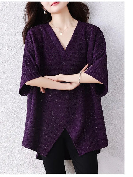 Plus Size Women's Summer Casual Design Knitted Relaxed Fit Sweater Fits 331 lb