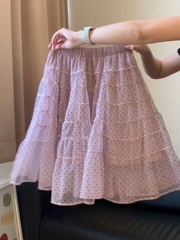 Plus Size Spring Summer French-Style Fashionable New-Style Patchwork Mesh Skirt Fits 331 lb