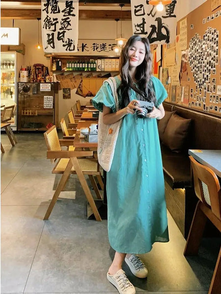 Plus Size Women's Summer French-Style New-Style Vintage Puff-Sleeve Relaxed Fit Dress Fits 331 lb