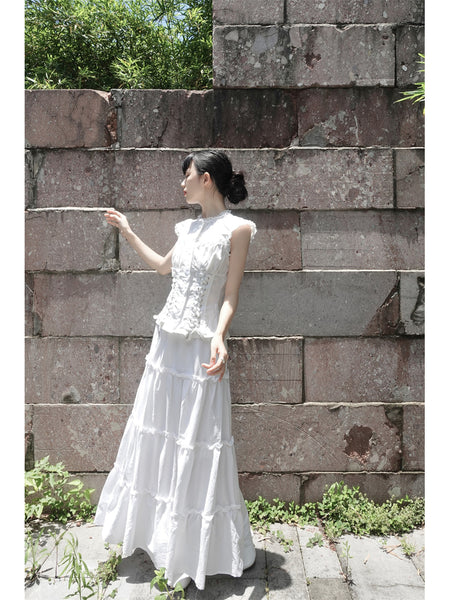 Dianbai Daimu Skirt Lace New Chinese Style Original Bow Tie Elegant Blouse + Half