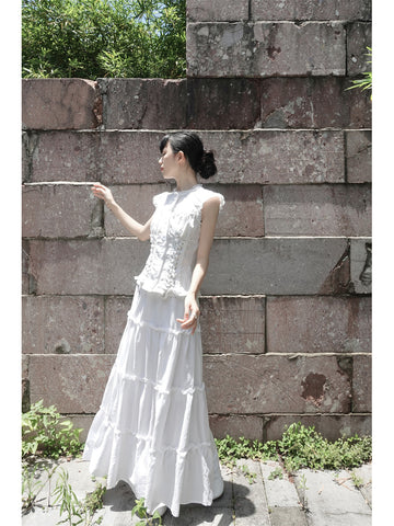 Dianbai Daimu Skirt Lace New Chinese Style Original Bow Tie Elegant Blouse + Half