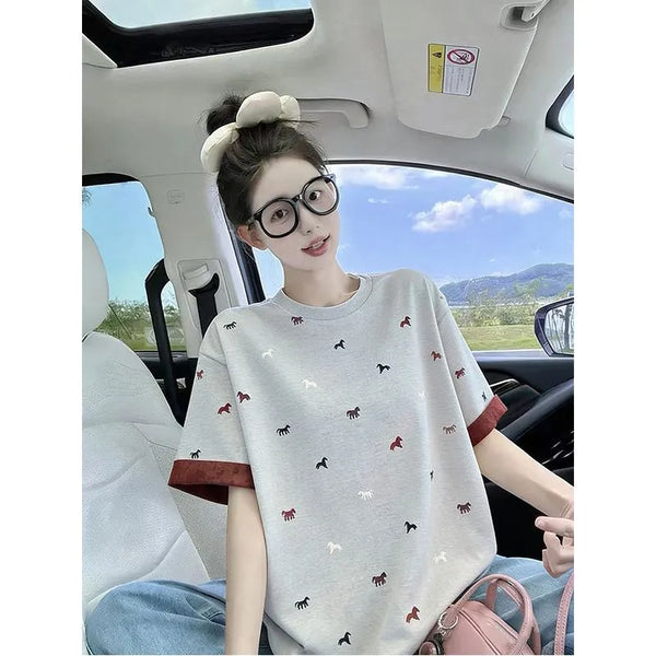 Plus Size Women's Summer New-Style Short-Sleeve Relaxed Fit T-Shirt Fits 331 lb