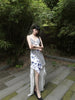 Blue Creek Flower Snow Skirt Small Fresh Floral Lace Spliced Chinese Style Halter Irregular Dress