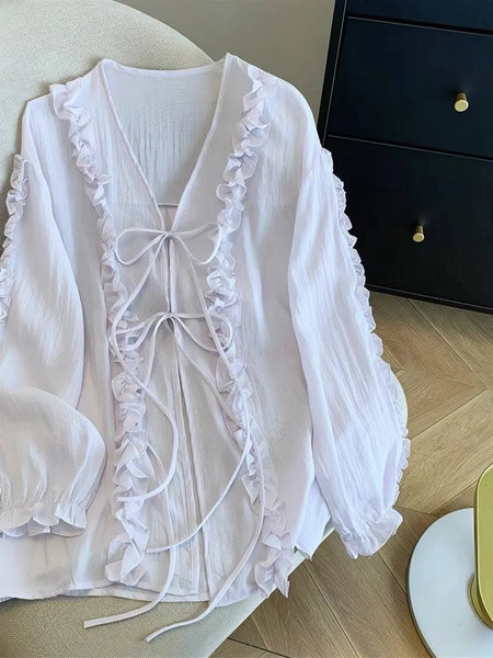 Plus Size Women's Summer New-Style Design Chiffon Puff-Sleeve Relaxed Fit Blouse Fits 331 lb