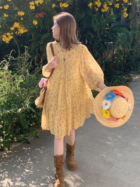 Plus Size Women's Spring Summer Floral Long-Sleeve Dress Fits 331 lb