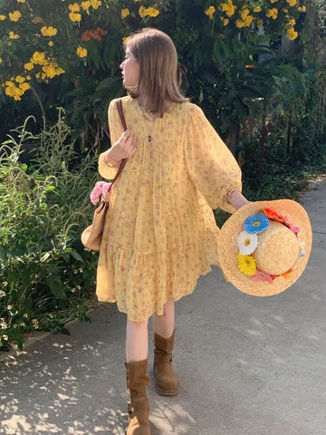 Plus Size Women's Spring Summer Floral Long-Sleeve Dress Fits 331 lb