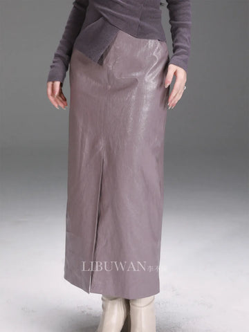 Porcelain Beauty High-Waist Eco-Leather Pencil Skirt