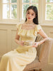 Wannida Ruffled Yellow Blossom Skirt with Wrinkled Surface Dress