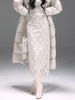 White Ceramic Flower Wool-Blend French Lace Print Elegant Half-Skirt
