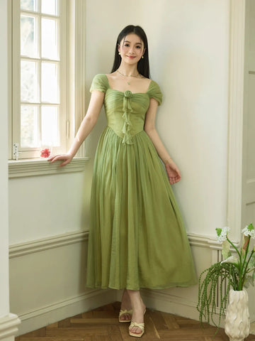 Tinkerbellç²¾çµ Gentle Walking Light Bulb Sweet Waist Fairy Dress Tea Break Long