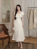 First Encounter Vintage Ethereal White Moonlight Satin Burnout Floral Gentle Dress