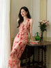 Dry Rose French Gentle Style V-neck Floral Chiffon Slim Mature Women's Dress