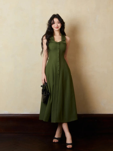 Scarlett Double Collar Waist-Tie Suit Elegant Simple Dress