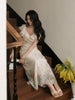 Understanding Flower Gentle Ambience Positioning Embroidery Waist-Cinching Strap Twist Knot Dress