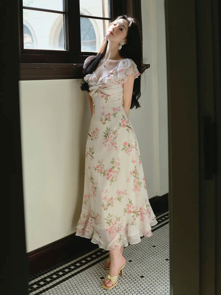 Delicate and charming little woman gentle demeanor wearing a versatile two-way style dress