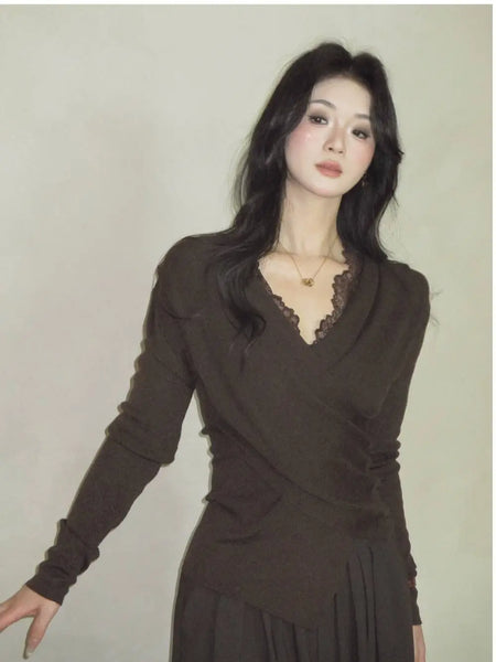 Elegant and alluring lace-trimmed camisole sweater a soft and gentle inner layer that exudes pure and sweet charm