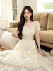 Beauty Law Heavy-duty Lace Patchwork Handmade Flower Waist-cinching Holiday Multi-tier Ruffle Date Dress