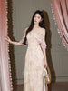 Printed Waist Cinching Exquisite and Unique Lace Splicing Dress