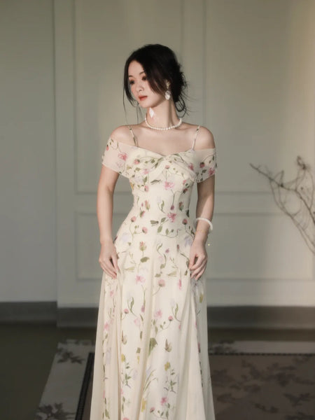 Antique Garden Elegant Retro Floral Flower Print French Dress 2