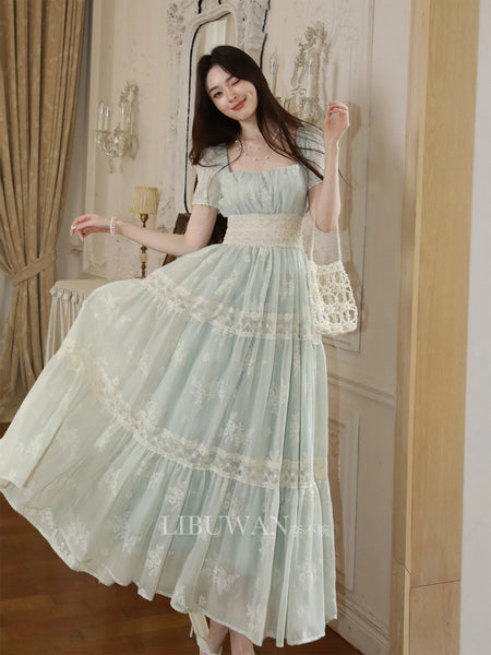 Princess Diana Dress with gorgeous lace details handmade flowers cinched waist and a flowy multi-layered skirt - perfect for your vacation dates