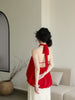 Will be available on the 30th at a price of 139! Red retro whitening loose off-shoulder backless women's top